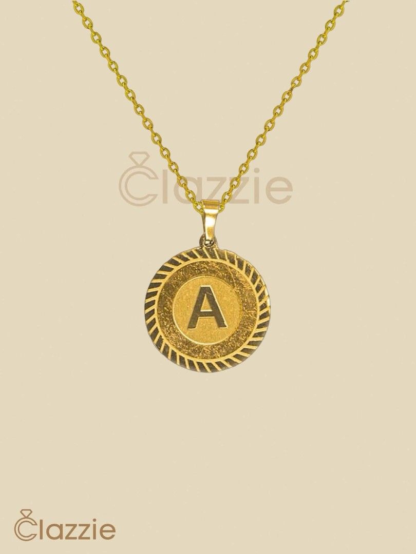 Initial Letter Gold Stainless Necklace (Hypoallergenic) (Category: Necklaces) located in Manila. Submitted by clazziejewelry (Listing ID 1463629910, Image 1). Description: Initial Letter Gold Stainless Necklace (Hypoallergenic) IL 10 - ₱210 • Hypoallergenic • Non-Tarnish.