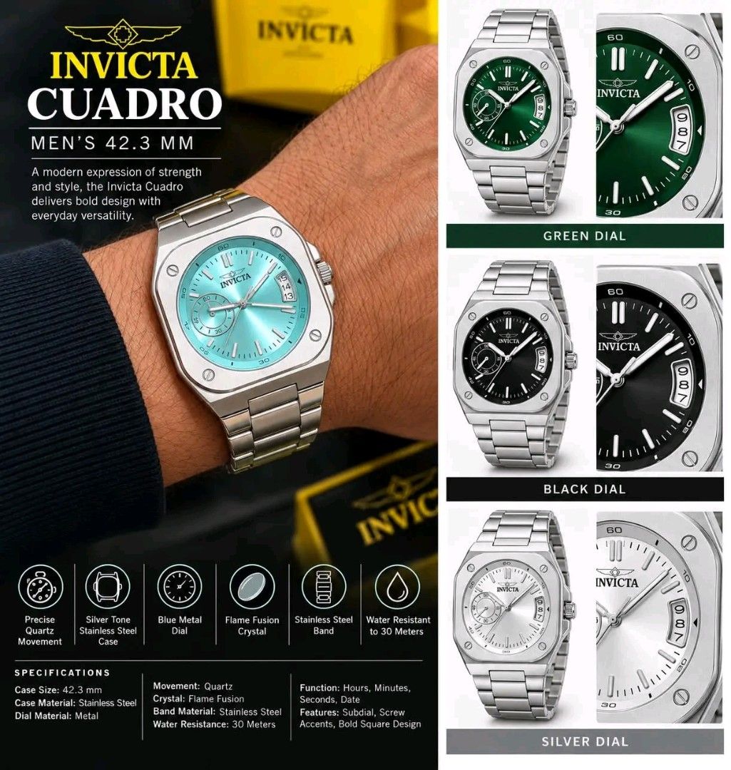 Invicta men quadro (Category: Men's Watches) located in Toledo. Submitted by sissyoriginalstuff (Listing ID 1463682977, Image 1). Description: Luhhhh its back with other colors❗❗❗usabrnd Daliiii order now! ₱3,990 dp 1000 Eta JAN sea cargo Or 3 weeks only for AIR CARGO ( add 350 air fee).