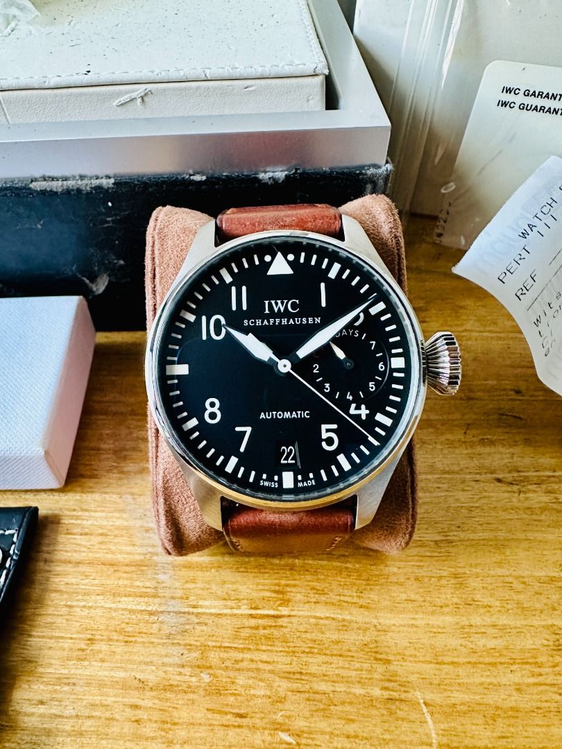 IWC Big Pilot 5004 (Category: Luxury Watches) located in Manila. Submitted by ksssvv (Listing ID 1463683431, Image 2). Description: IWC Big Pilot 5004 500401 46mm 9/10 Excellent condition with honest and decent hairline scratches on the clasp and case Complete with Box, Manuals, Warranty Card Authenticated and Condition Check at watch check 6750 ( with Receipt) With Extra IWC strap Recently Serviced at watchaholic With Free AM 3ea extra straps Pu