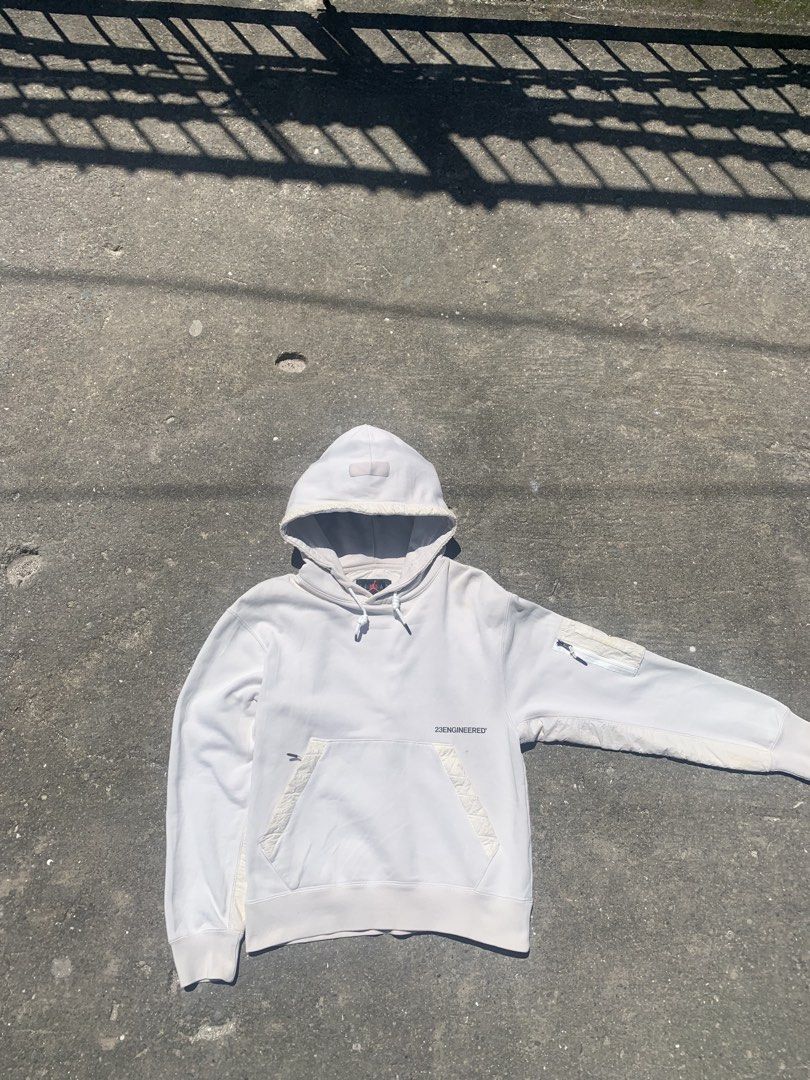 Jordan 23 Engineered Pullover Hoodie (Category: Coats, Jackets and Outerwear) located in Manila. Submitted by thirst4thrifting (Listing ID 1463626344, Image 1). Description: Jordan 23 Engineered Pullover Hoodie Dimes 21.5x26 Issue: lil bit stain need wash Dm more dets As good condition .