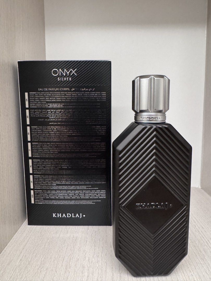 Khadlaj Onyx Silver Eau de Parfum 100ml (Category: Fragrance & Deodorants) located in San Juan City. Submitted by lamawears (Listing ID 1463688902, Image 2). Description: - Original, purchased from spee store dubai shop baliuag - sprayed ONCE only to smell, but I already have a similar scent - package has authentication code.