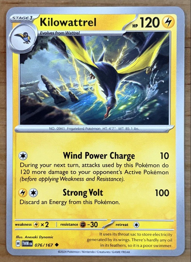 Kilowattrel | Pokemon Cards ~ Twilight Masquerade (Category: Raw Singles) located in Makati City. Submitted by cardlab (Listing ID 1463601937, Image 1). Description: Items are 💯 authentic/original/legit. About The Card: •Language: EN • Number: 076/167 • Uncommon • Normal FOR: • Cards ₱99 and below with Card Sleeves • Cards ₱100 and up with Card Sleeves and Used Toploader • ₱10 for Bnew Tops Packaging (If Shipping): ✔️ Plastic cover ✔️ Cardboard 