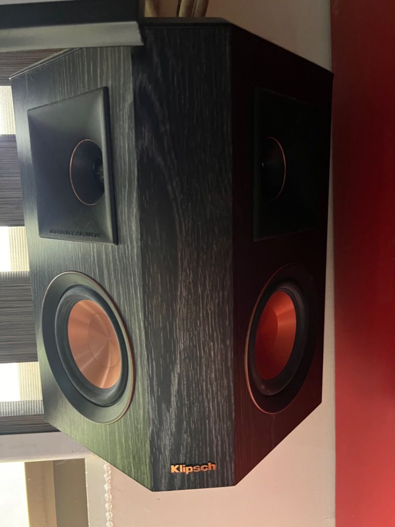 KLIPSCH RP-402S (Category: Soundbars, Speakers & Amplifiers) located in Caloocan City. Submitted by jeje0729 (Listing ID 1463713320, Image 2). Description: KLIPSCH RP-402S Dual 1” Titanium LTS Vented Tweeter with Hybrid Tractrix® Horns Dual 4" Spun Copper Cerametallic™ Woofers Wide Dispersion Surround Technology Premium Scratch Resistant Ebony and Walnut Finishes Strong, Flexible Removable Magnetic Grille Dimensions: 11.85” x 10.26” x 6.51.