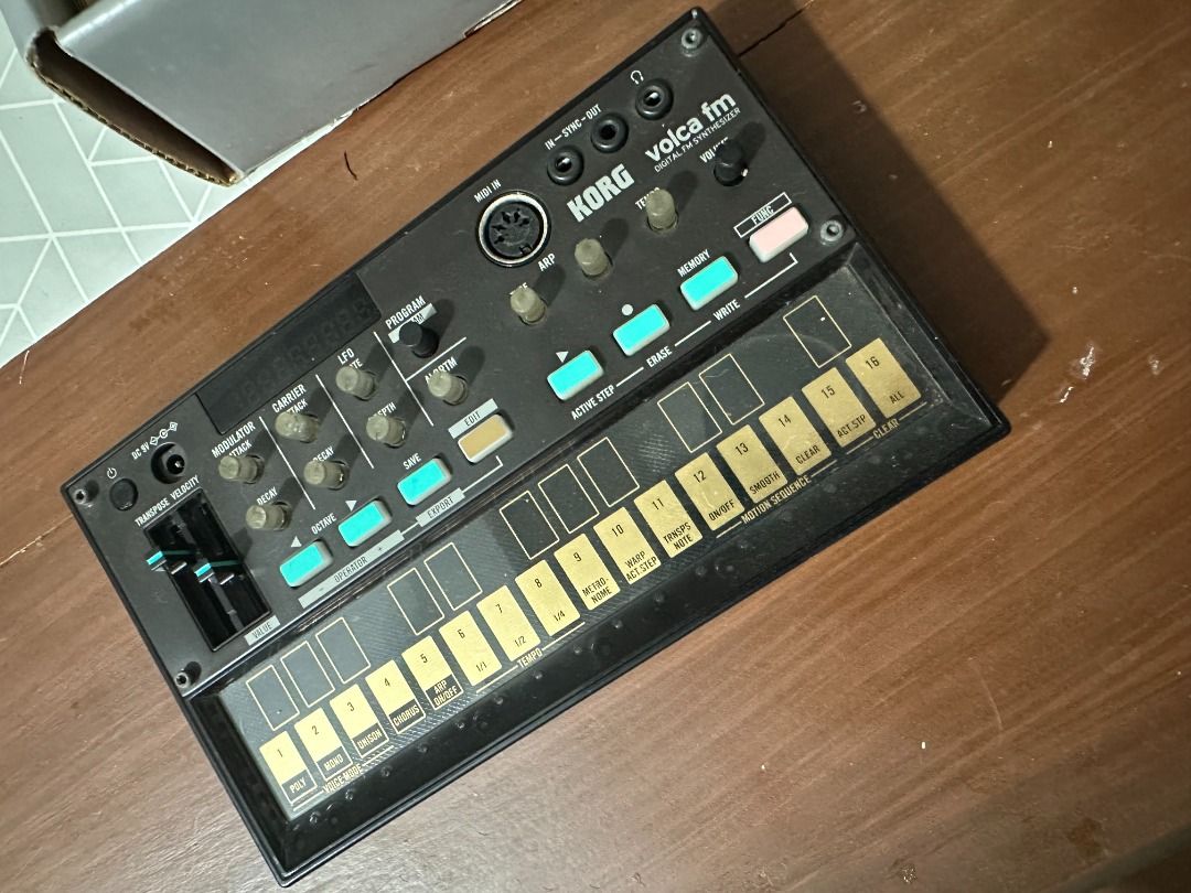 Korg Volca FM Synthesizer (Category: Musical Instruments) located in Cagayan de Oro. Submitted by curated.box (Listing ID 1463644591, Image 2). Description: - Korg Volca FM synthesizer - Ideal for music production - Built-in 16-step sequencer - All original buttons and knobs present - Unit has some minor dust - Fully functional and works great - no AC DC Adapter included - no issues.