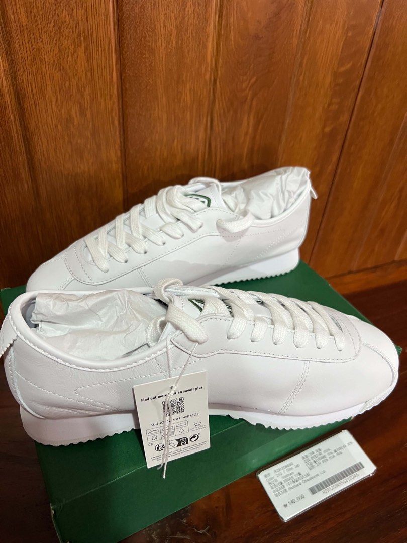 Lacoste White Leather Sneakers - Size 39 (Category: Sneakers) located in Manila. Submitted by teypi (Listing ID 1463645760, Image 1). Description: - White leather Lacoste sneakers - Classic low-top design - Lace-up closure - Durable sole with good grip - Includes original box and tissue paper - Ideal for everyday casual wear.