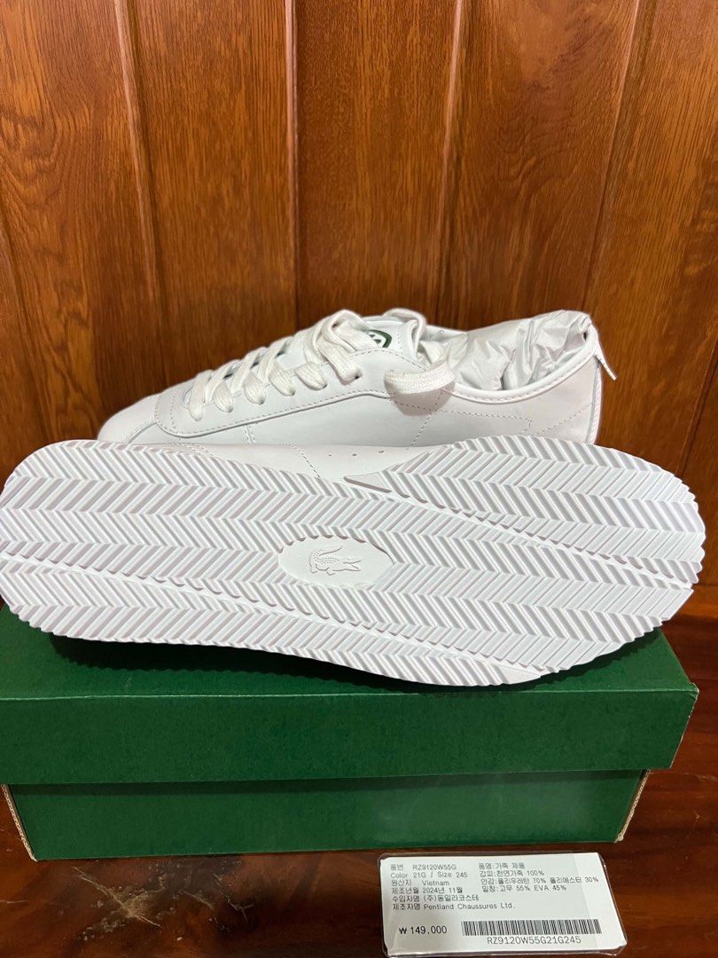 Lacoste White Leather Sneakers - Size 39 (Category: Sneakers) located in Manila. Submitted by teypi (Listing ID 1463645760, Image 3). Description: - White leather Lacoste sneakers - Classic low-top design - Lace-up closure - Durable sole with good grip - Includes original box and tissue paper - Ideal for everyday casual wear.