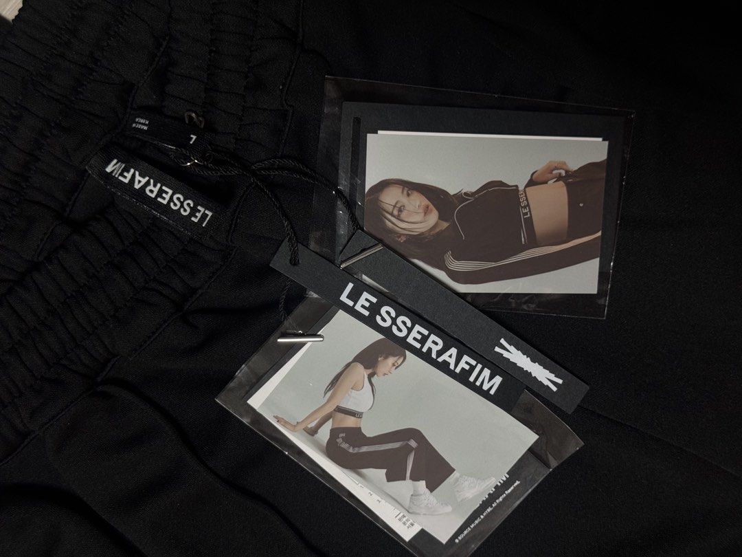 LE SSERAFIM Official Large Track Pants (Black) (Category: Other Bottoms) located in Bulacan. Submitted by zanreionlineshp (Listing ID 1463714034, Image 2). Description: RFS: I was in such a rush to check out during the Weverse Webday Sale that I only realized afterward that I ordered the wrong size. 😭 So I need to resell this at the exact same price I paid for it. 🥲 NOTE: This item is only available in a Large size, and the last one in stock is