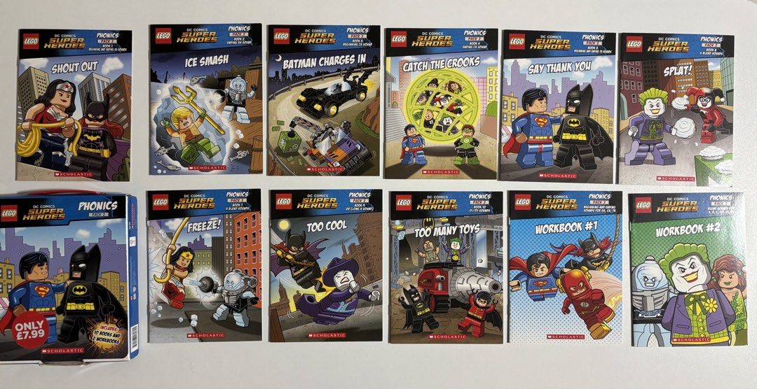 LEGO DC Comics Super Heroes Phonics Pack 2 Books & Workbooks (Category: Children's Books) located in Meycauayan. Submitted by jekwaki (Listing ID 1463718117, Image 1). Description: Includes 9 books and 2 workbooks. (Book 8 not included). Great for learning phonics with your favorite superheroes. Original price is at £7.99. .