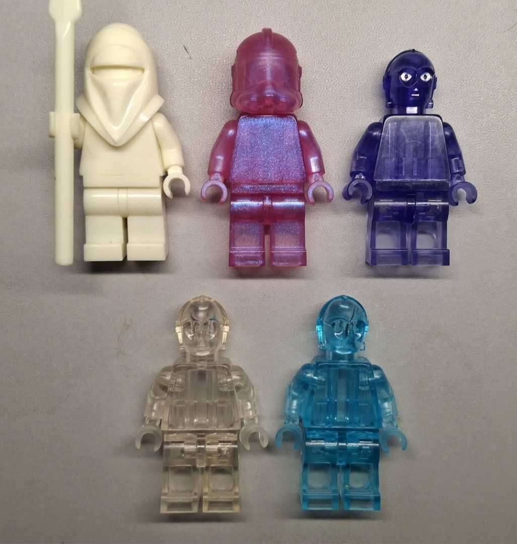 Lego prototype minifigures (Category: Lego & Building Sets) located in Manila. Submitted by ngipin9673360 (Listing ID 1463713537, Image 1). Description: Lego prototype minifigures Royal guard (GITD) -4500 Clone trooper (pink) - 4500 C-3P0 (trans purple) - 4500 C-3P0 (clear) -4500 C-3P0 (trans blue) -4500 .
