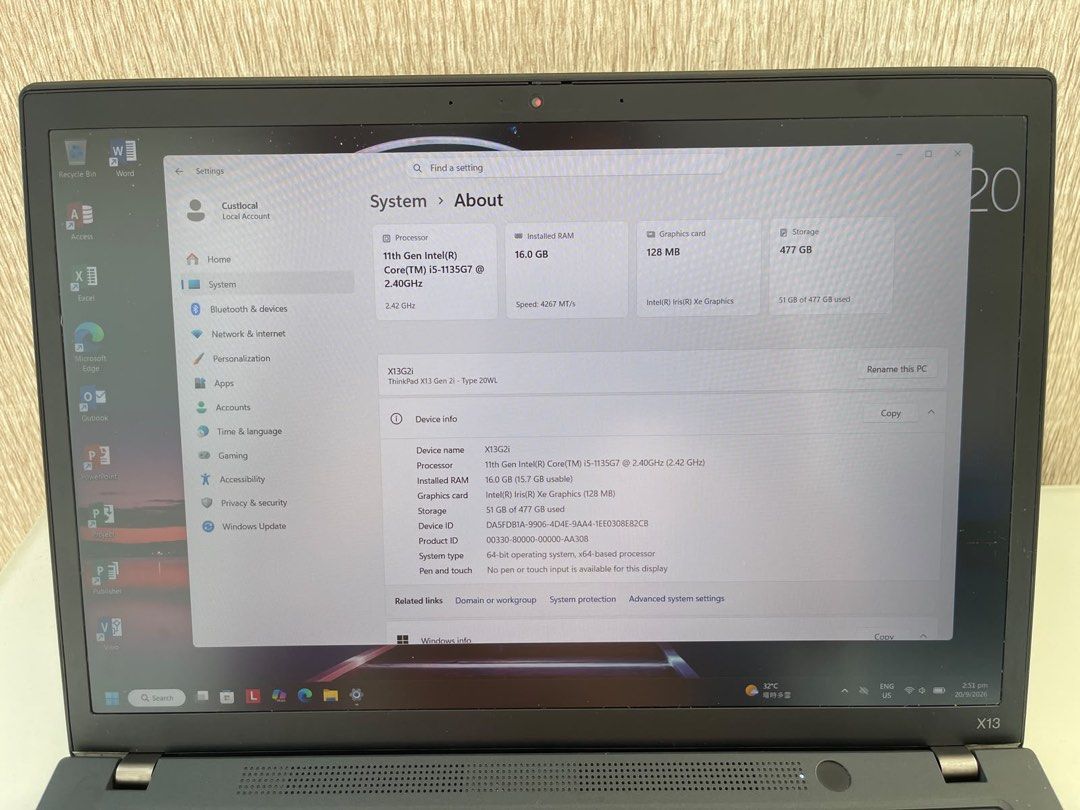 Lenovo ThinkPad X13 Gen 2 Laptop Intel Core i5 (Category: Laptops & Notebooks) located in Caloocan City. Submitted by wins_r_g (Listing ID 1463599629, Image 2). Description: - Lenovo ThinkPad X13 Gen 2 Laptop - Powerful Intel Core i5-1135G7 Processor (2.42GHz) - 16GB RAM for smooth multitasking - 512GB NVME SSD - Intel Iris Xe Graphics - Immersive Dolby Audio - Durable Magnesium Alloy Chassis - Perfect for work and everyday use - Meet up trade at