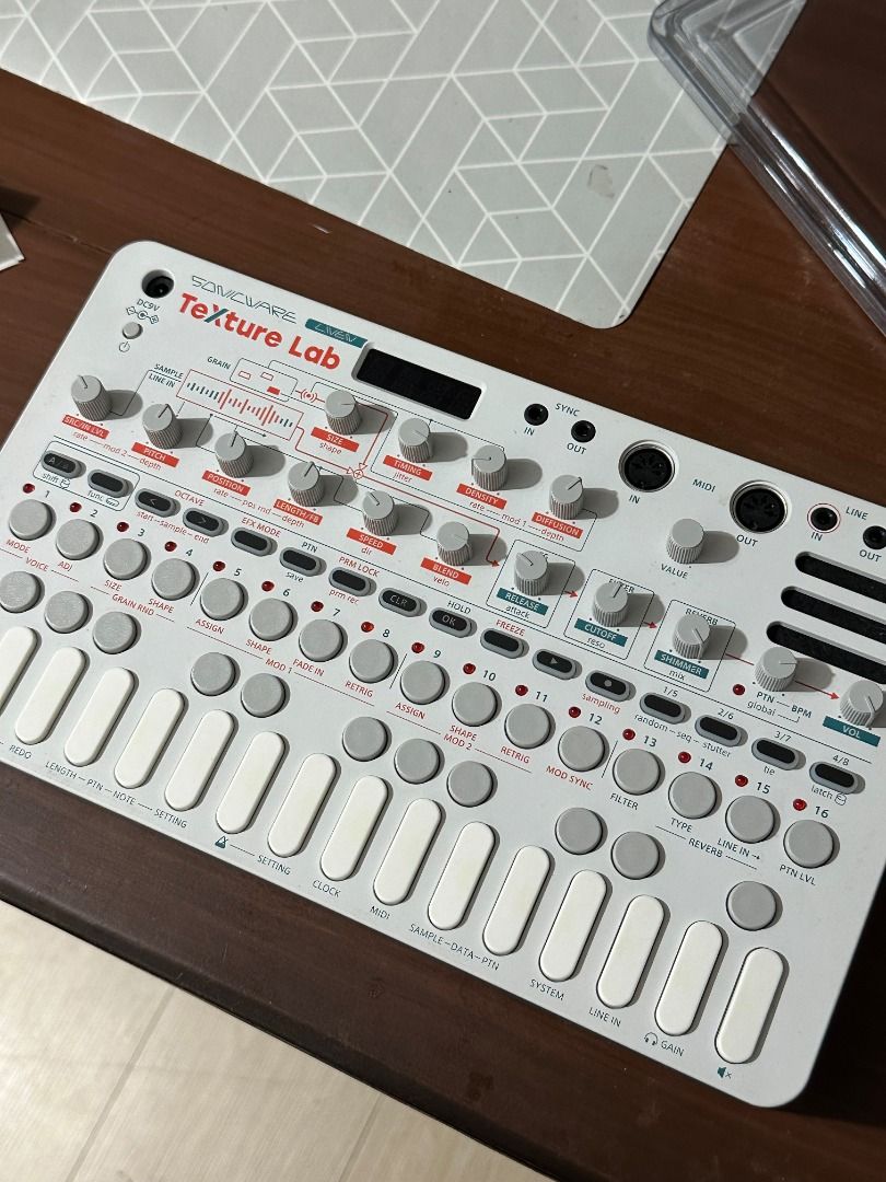 LIVEN Texture Lab Sonicware Synthesizer (Category: Musical Instruments) located in Cagayan de Oro. Submitted by curated.box (Listing ID 1463645239, Image 3). Description: - Soundware Texture Lab: Sampler & Sequencer - Perfect for creating beats and unique textures - Feature-rich with numerous knobs and buttons for deep sound design - MIDI In/Out for connectivity - Sync port included - Works perfectly - Comes with a deck saver - no issues - no pow