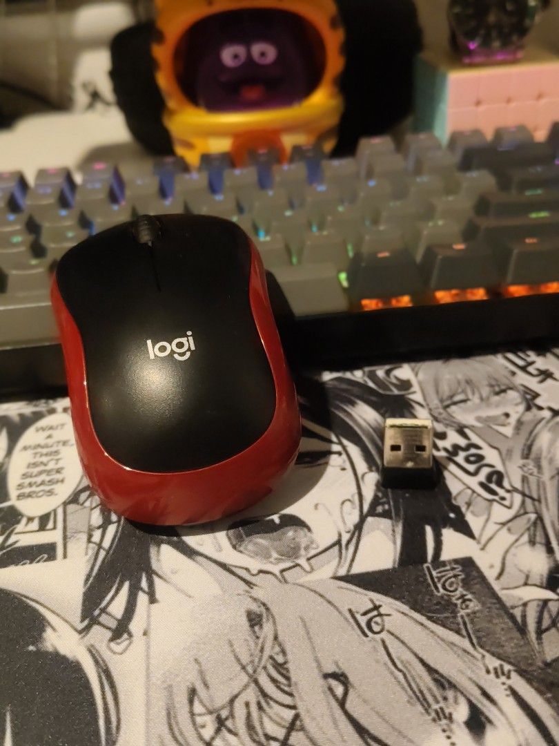 Logitech M185 Wireless Mouse Red (Category: Mouse & Mousepads) located in Mabalacat. Submitted by therealjayson (Listing ID 1463639921, Image 2). Description: - Logitech M185 Wireless Mouse - Color: Red and Black - Condition: Works great, no issues - Requires: 1 AA battery (not included) - Includes: USB receiver - Perfect for everyday computer use.