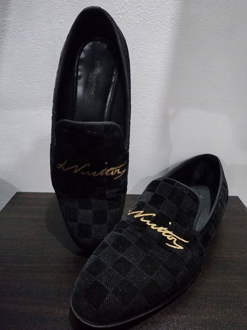 Louis Vuitton Black Monogram Loafers (Category: Casual Shoes) located in Manila. Submitted by vine_branhces (Listing ID 1463639376, Image 1). Description: - Authentic Louis Vuitton loafers in black. - Features the iconic all-over monogram pattern. - Elegant gold LV logo embroidered on the front. - Convenient slip-on design. - Versatile for both casual and formal wear..