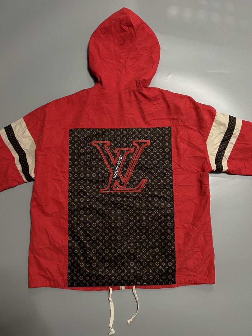 Louis Vuitton Wind breaker jacket (Category: Hoodies) located in Trece Martires City. Submitted by flip_flips (Listing ID 1463706915, Image 3). Description: Louis Vuitton Wind breaker jacket -Dimes: 28x25 28 Length 25 width -Excellent condition -9.5/10 color rate -issue: none.