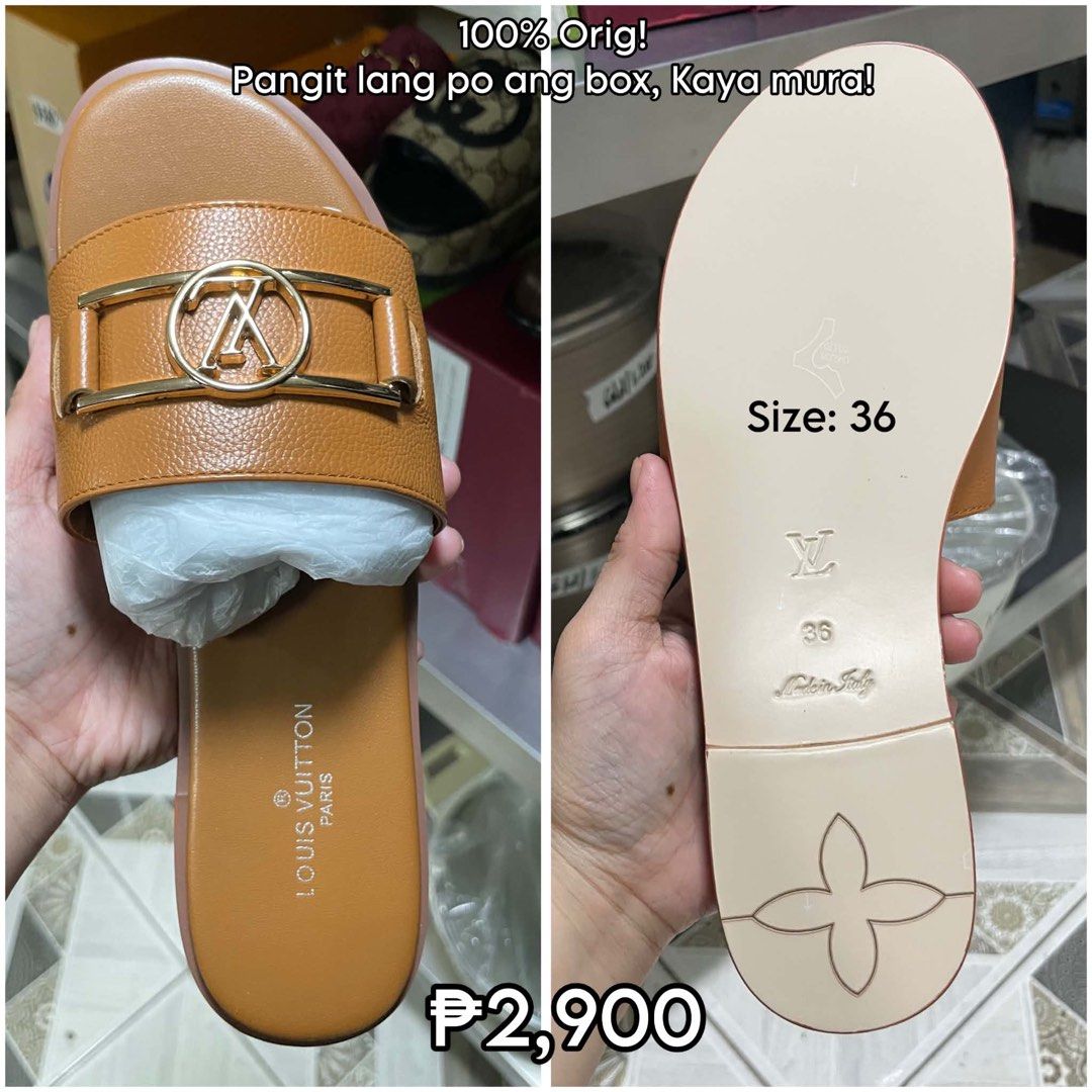 Louis Vuitton Women's Slides Size 36 (Category: Sneakers & Footwear) located in Manila. Submitted by shedrick (Listing ID 1463629861, Image 1). Description: Authentic Louis Vuitton slides, size 36, made in Italy. Priced at P2,900 due to box condition..