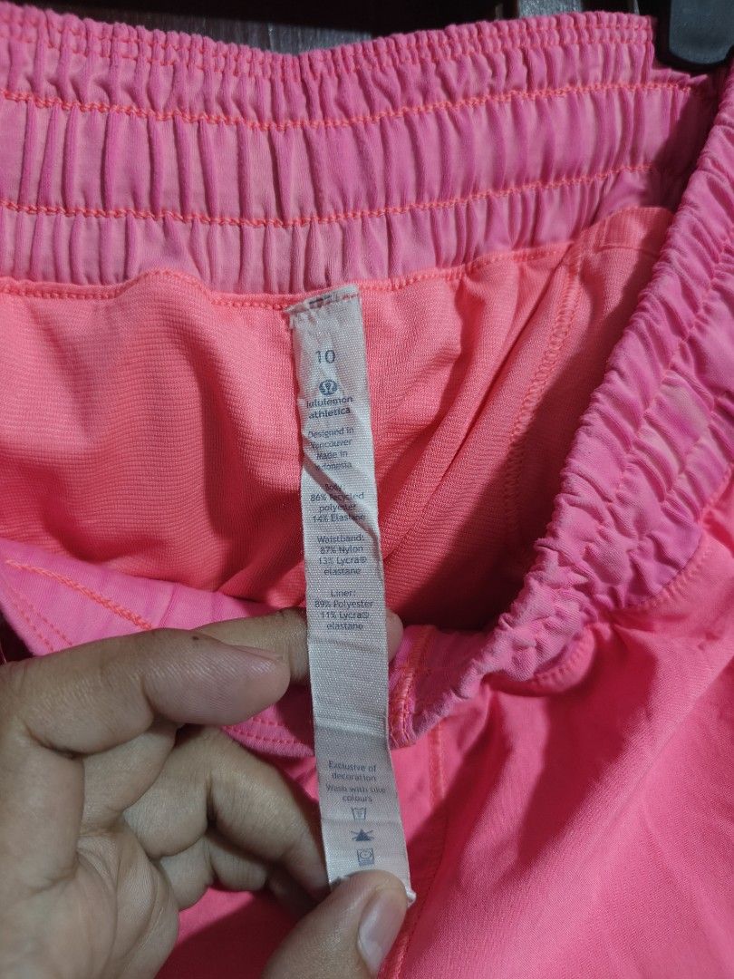 Lululemon Pink Running Shorts Size 10 (Category: Shorts) located in Quezon City. Submitted by makmakramirez (Listing ID 1463660724, Image 3). Description: size 28-38 length 9 inches - Lululemon running shorts - Size 10 - Drawstring waist - Zippered pocket on the back - Built-in liner - Lightweight and breathable material - Elastic waistband with pink and darker pink stripe detail - Ideal for workouts and running loc santa Lucia novaliches.