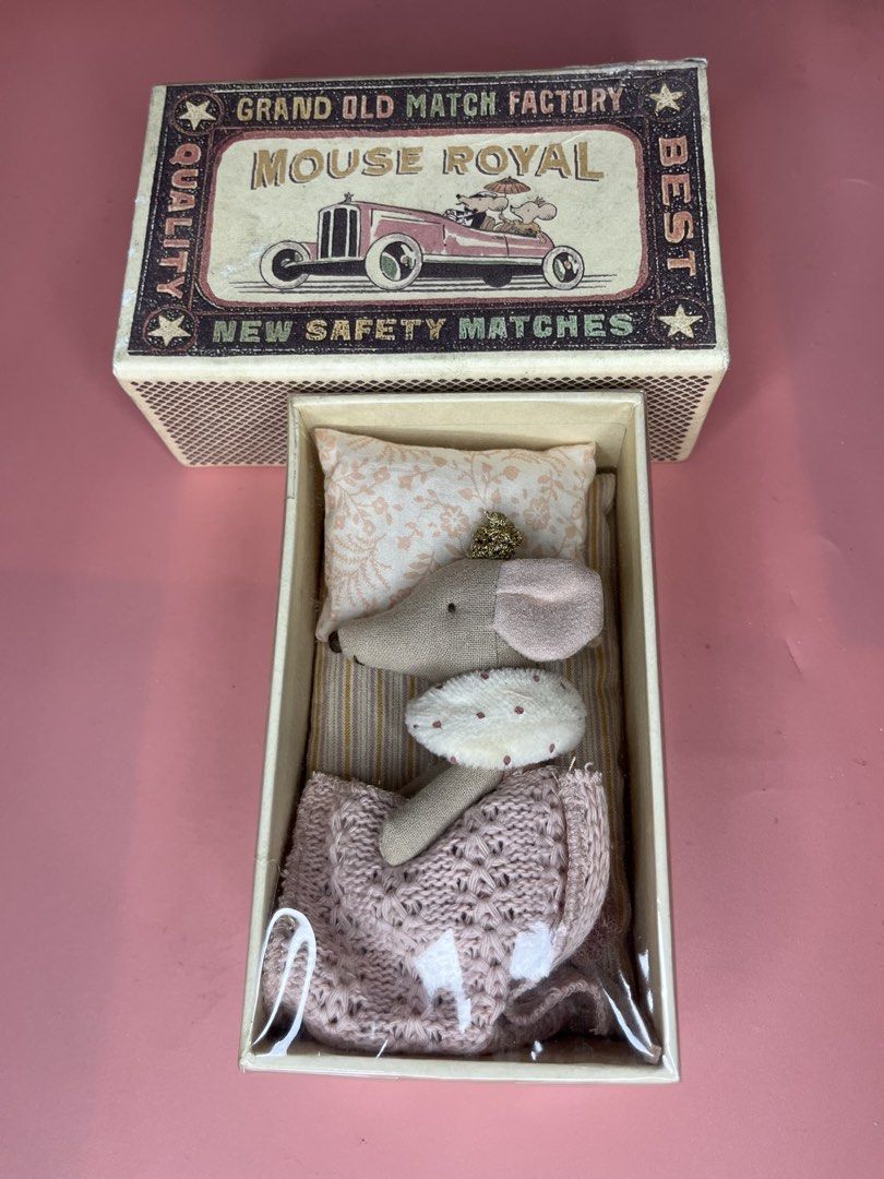 Maileg Princess Mouse in Matchbox Danish Design (Category: Babies & Kids Fashion) located in Caloocan City. Submitted by snapshop_ph (Listing ID 1463738181, Image 1). Description: - Maileg Princess Mouse - Comes in a vintage 'Grand Old Match Factory' designed matchbox - Includes a tiny pillow and blanket - Mouse features a cute little crown - Made in China - Ideal for Maileg collectors or as a charming gift.