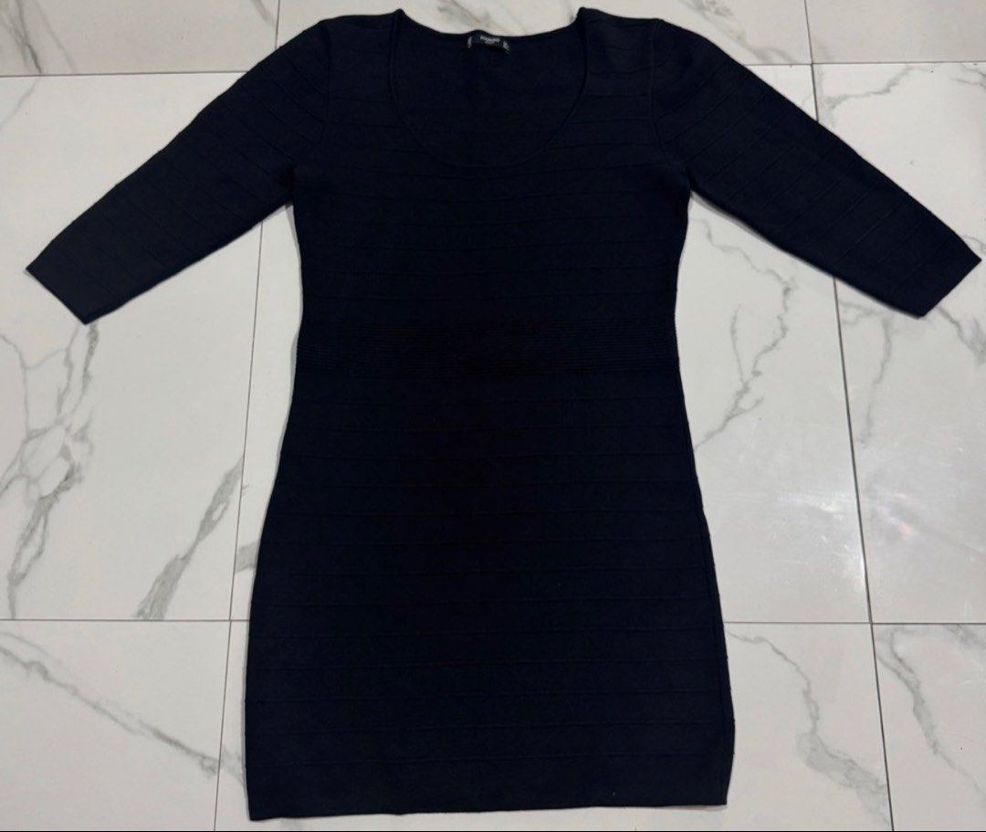 Mango Basic Black Ribbed 3/4 Sleeve Bodycon Dress (Category: Dresses) located in Pasay City. Submitted by szepter (Listing ID 1463677350, Image 1). Description: - Brand: Mango Basic - Style: Black bodycon dress - Texture: Ribbed all over - Sleeves: 3/4 length - Neckline: Scoop neck - Length: Above the knee (approx. 33 inches) - Waist: Approx. 26 inches - Versatility: Perfect for dressing up or down.