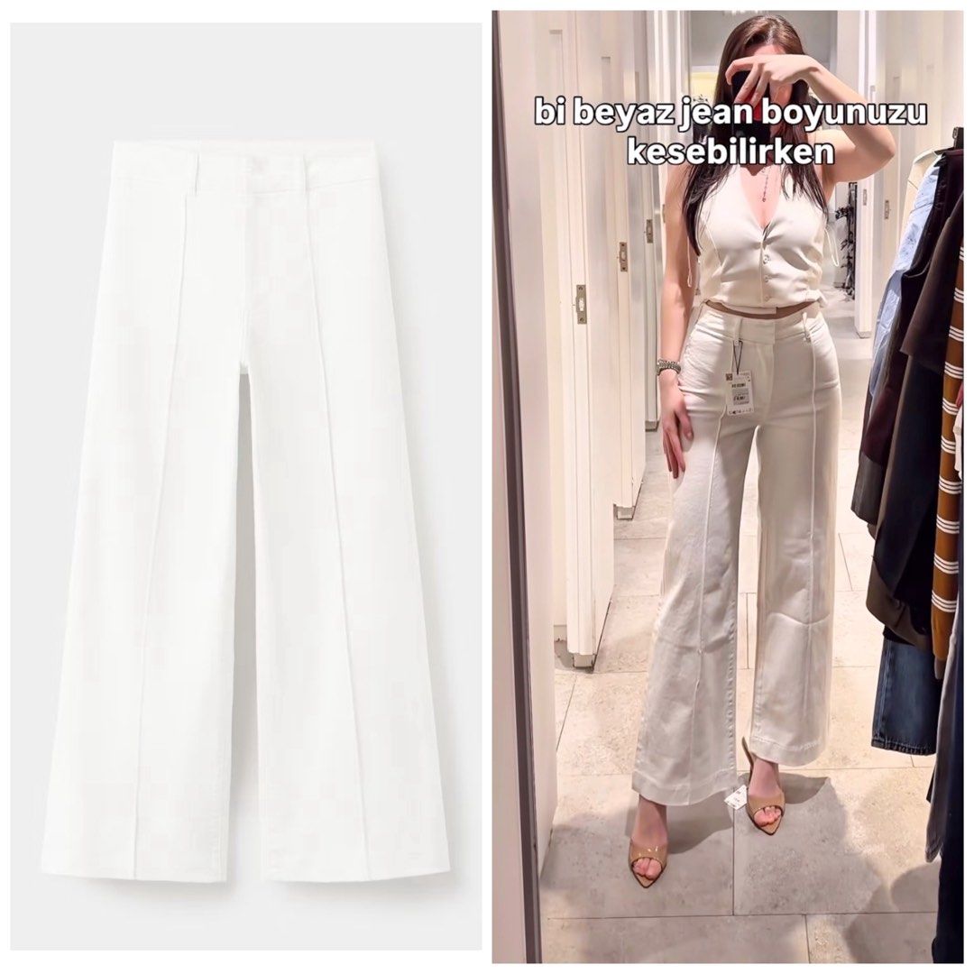 MANGO High Waist Wide Leg Jeans (Category: Jeans) located in Manila. Submitted by charmscollections (Listing ID 1463621449, Image 1). Description: ‼️Pre-order‼️ ETA 18-20 working days Brand New with Tag / 💯% Authentic 50%dp to reserved 2,495 - Original price Size: XS - XL MOP - GCash•BPI•UB.