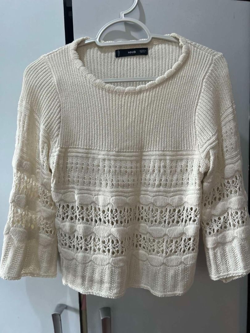 MANGO Knit Sweater (Category: Others Tops) located in Pasig City. Submitted by ladyleslieisletavelarde4902 (Listing ID 1463570191, Image 1). Description: Beautiful cream knit sweater with delicate open-knit details and a feminine textured design. Cozy yet stylish! ✨ Size: XS to S Worn only once. Like new and in excellent condition. MOP: Gcash / Bank Transfer Purchase direct from store Delivery: SF shouldered by buyer .