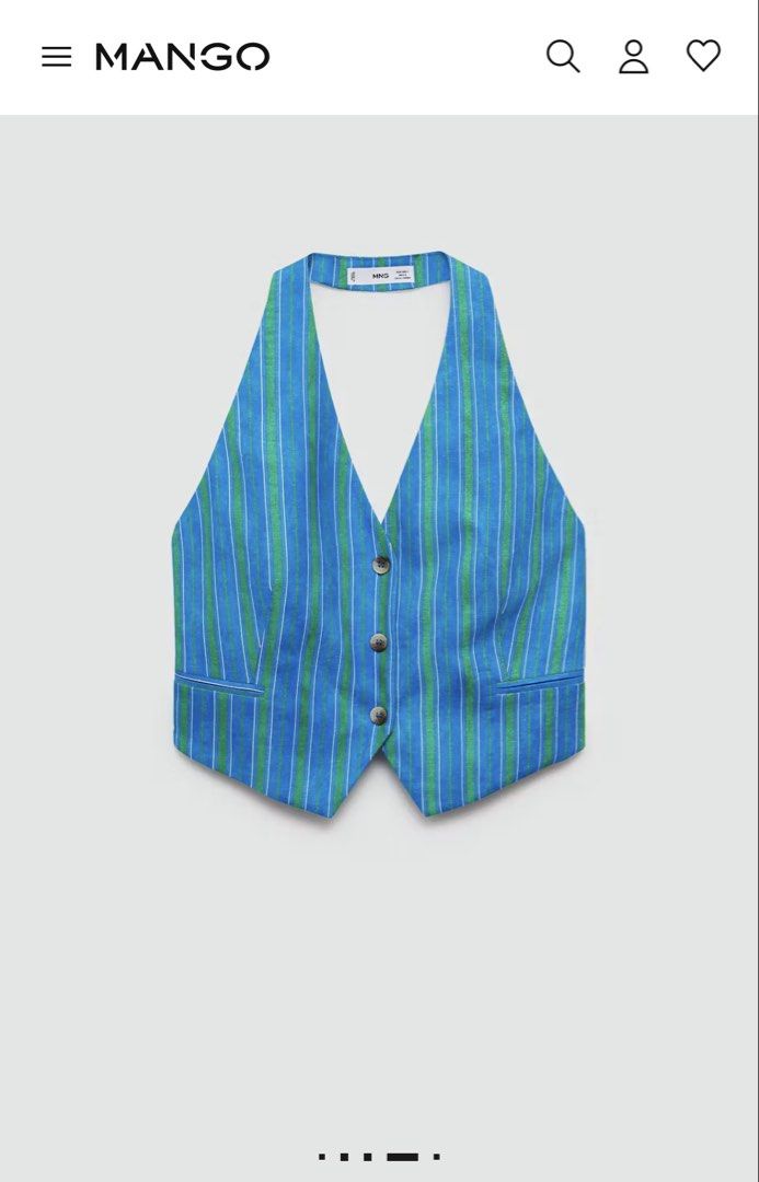 Mango LINEN STRIPE PRINTED WAISTCOAT (Category: Sleeveless) located in Batangas. Submitted by wearmegals (Listing ID 1463577486, Image 1). Description: - Button front closure - Adjustable tie at the back - Cropped length - At least 50% Linen - Natural, breathable and lightweight - Worn once.