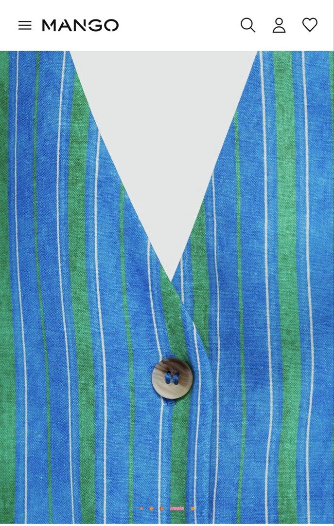 Mango LINEN STRIPE PRINTED WAISTCOAT (Category: Sleeveless) located in Batangas. Submitted by wearmegals (Listing ID 1463577486, Image 3). Description: - Button front closure - Adjustable tie at the back - Cropped length - At least 50% Linen - Natural, breathable and lightweight - Worn once.