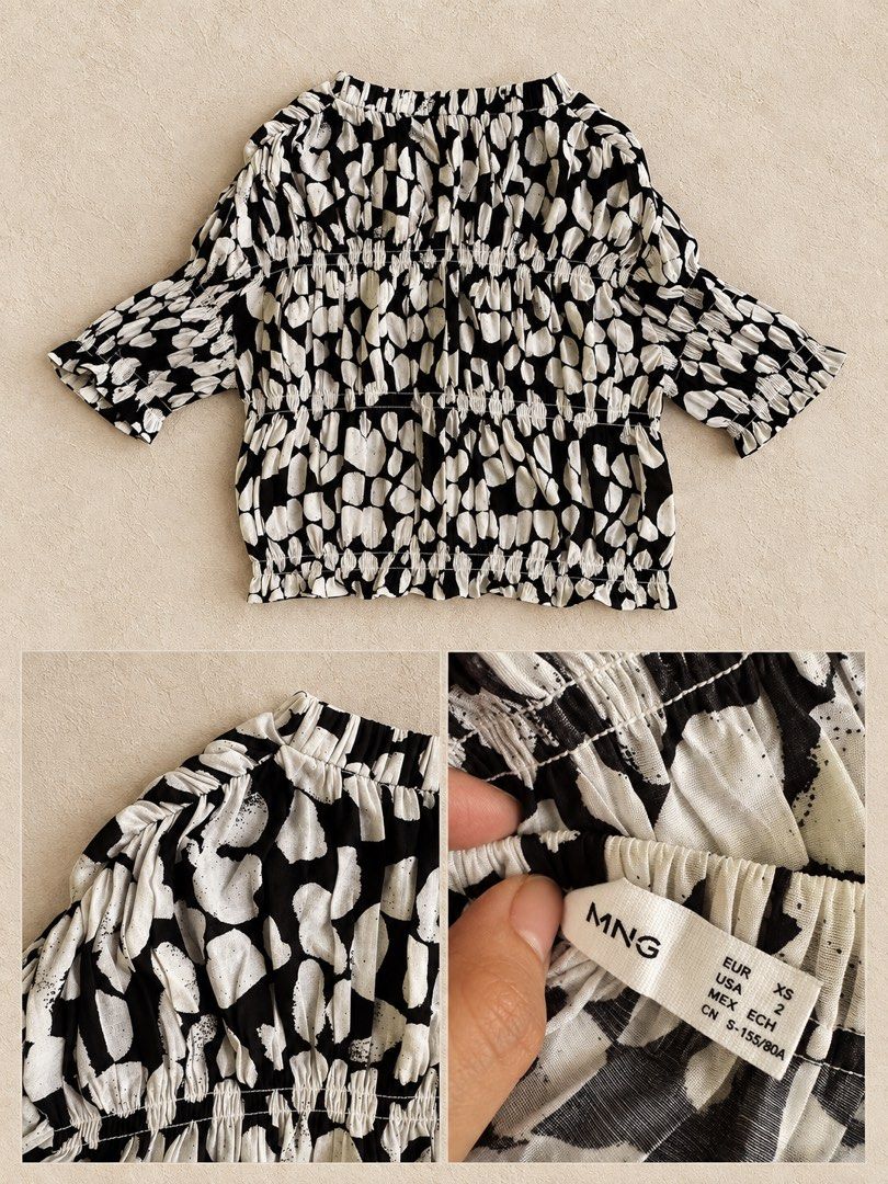 Mango Printed Top (Category: Blouses) located in Makati City. Submitted by stylehub.mnl (Listing ID 1463575991, Image 2). Description: Simple and classy Garterized Boatneck No flaws Original Mango top.