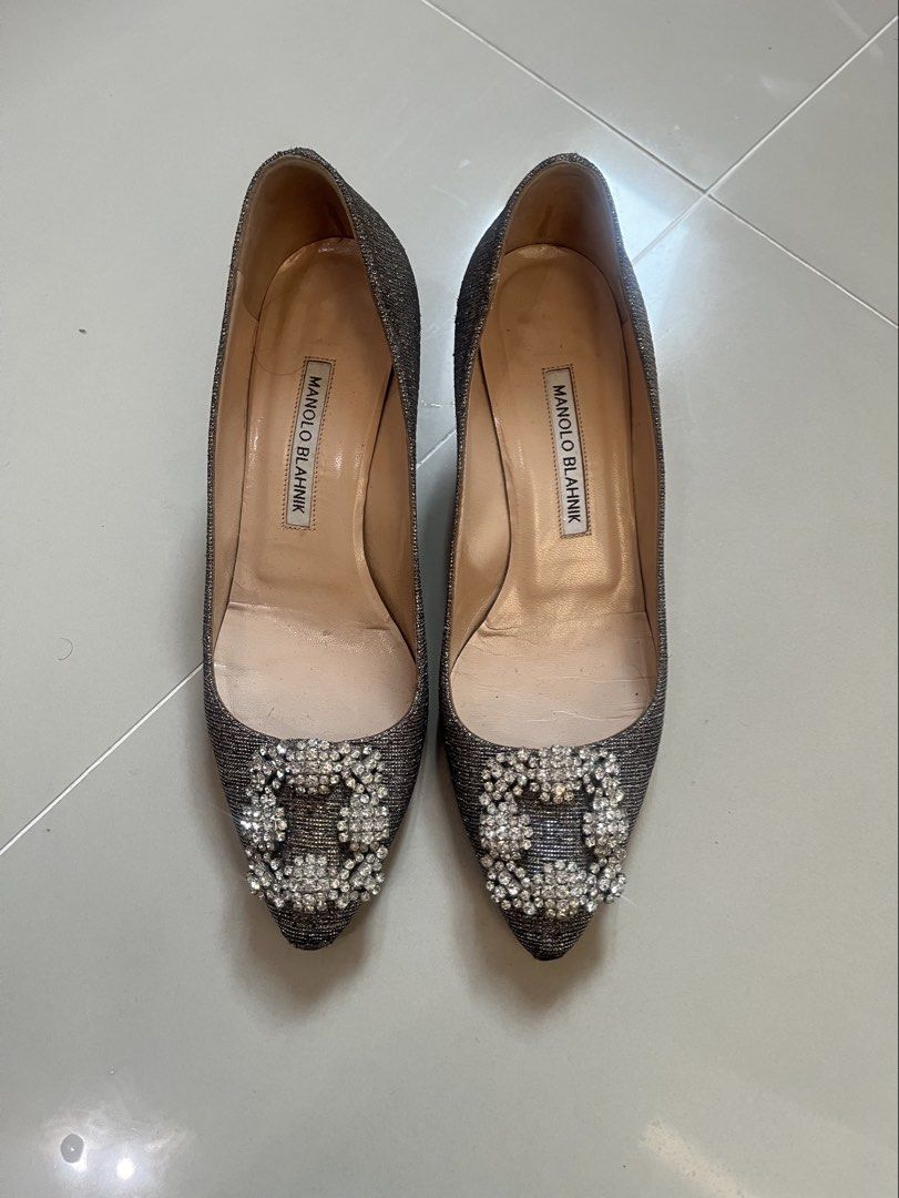 Manolo Blahnik heels (Category: Heels) located in Batangas. Submitted by alita.clo (Listing ID 1463639432, Image 1). Description: has sole protector with flaws but still presentable lines in the insole are creases lang not cracks size 37 carrie bradshaw heels manolos.