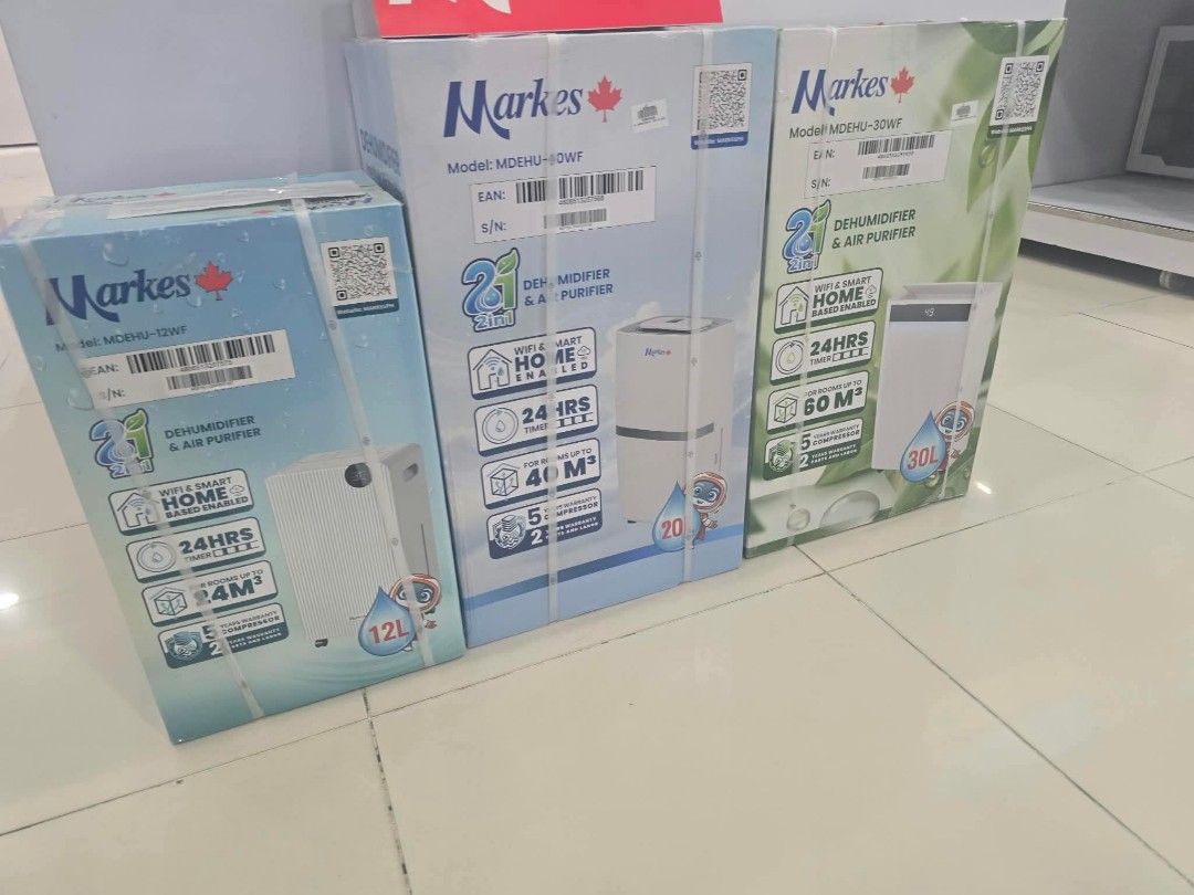 MARKES DEHUMIDIFIER (Category: Air Purifiers & Dehumidifiers) located in Makati City. Submitted by chuck_claros (Listing ID 1463657123, Image 1). Description: MARKES DEHUMIDIFIER ☑️BRAND NEW FACTORY SEALED UNIT WITH OFFICIAL SALES INVOICE AND WARRANTY (Model) Mdehu 12wf - 12liters - 8,290 Mdehu 20wf - 20liters - 10,190 Mdehu 30wf - 30liters - 13,690 ✔️(WARRANTY DETAILS) 1 Year warranty parts and service 7 days replacement for factory defect ✔️(MO