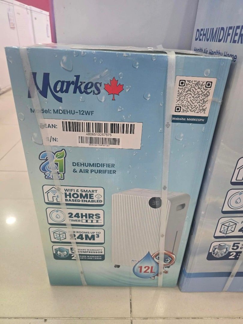 MARKES DEHUMIDIFIER (Category: Air Purifiers & Dehumidifiers) located in Makati City. Submitted by chuck_claros (Listing ID 1463657123, Image 2). Description: MARKES DEHUMIDIFIER ☑️BRAND NEW FACTORY SEALED UNIT WITH OFFICIAL SALES INVOICE AND WARRANTY (Model) Mdehu 12wf - 12liters - 8,290 Mdehu 20wf - 20liters - 10,190 Mdehu 30wf - 30liters - 13,690 ✔️(WARRANTY DETAILS) 1 Year warranty parts and service 7 days replacement for factory defect ✔️(MO