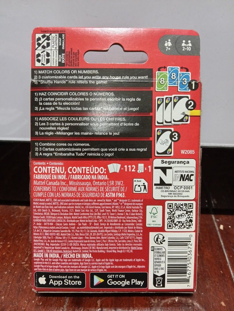 Mattel Classic Uno Cards Game (Category: Board Games & Puzzles) located in Rodriguez. Submitted by vintagecollect_mnl (Listing ID 1463677518, Image 2). Description: Mattel Classic Uno 200 + sf Never used Box condition as is RFS: Decluttering/need cabinet space SERIOUS BUYERS ONLY. If sure buyer, please send a dm that includes your contact information (name, mobile number, and delivery address) MOP: GCash MOD: Lalamove/J&T.