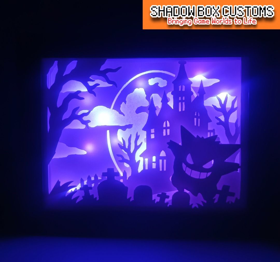 Midnight at Gengar Manor Pokemon Lightbox (Category: Nintendo) located in Quezon City. Submitted by natzuki10 (Listing ID 1463587775, Image 1). Description: Midnight at Gengar Manor Pokemon Lightbox Height: 10 inches Width: 8 inches *Comes with remote control to change light & with more functions. *Handmade Lightboxes *Perfect for Gamers & Collectors #videogames #nintendo #roomdecor #collection #gamer #giftideas .