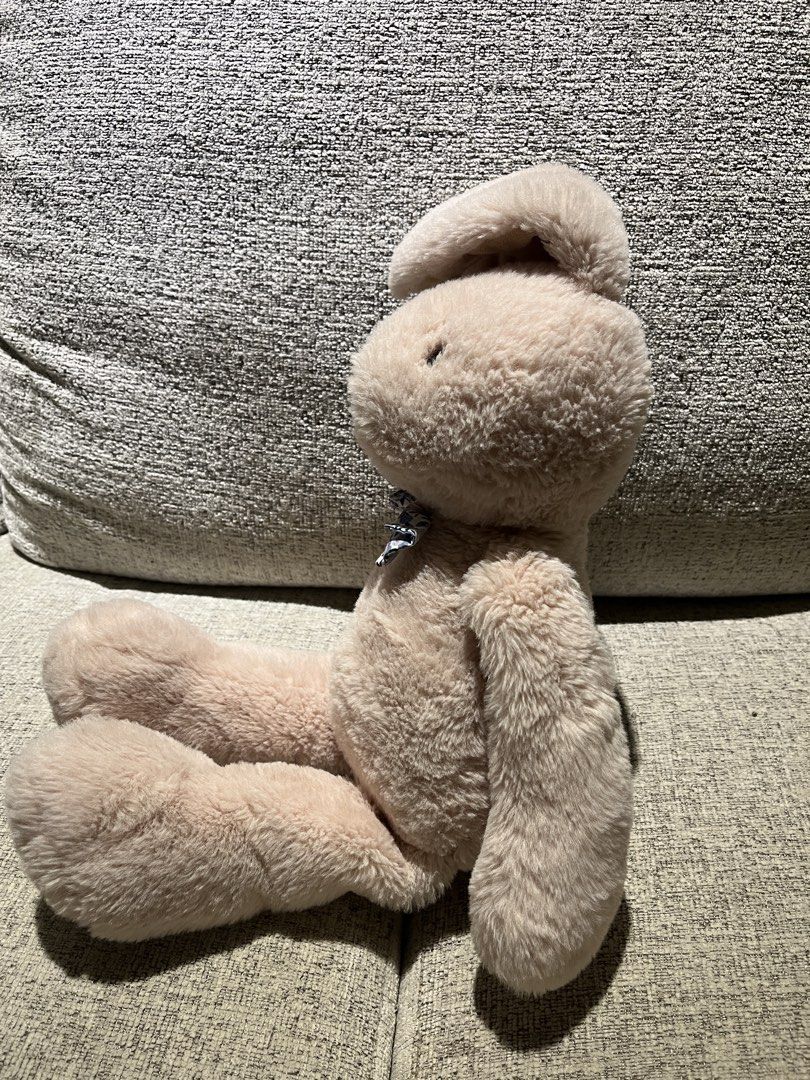 miniso bunny rabbit with bow tie knot plush (Category: Plushies & Soft Toys) located in Quezon City. Submitted by giytan (Listing ID 1463652131, Image 2). Description: around 27cm/10.6inches is beige n has a blue patterned bowknot/tie.