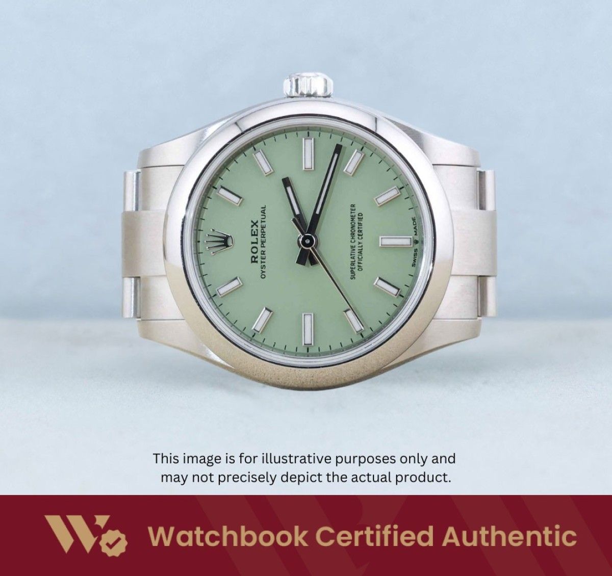[Mint] Rolex Oyster Perpetual Oyster 277200 Pistachio Green Dial A8729 | Jul 2026 (Category: Watches) located in Singapore. Submitted by watchbooksg (Listing ID 1463640123, Image 1). Description: Watchbook Swiss-Standard Certified: Professional Authentication You Can Trust Every watch undergoes systematic 60-point verification by Swiss-trained watchmakers at our in-house Watchbook Service Centre. We verify all checkpoints—movement, dial, case, br