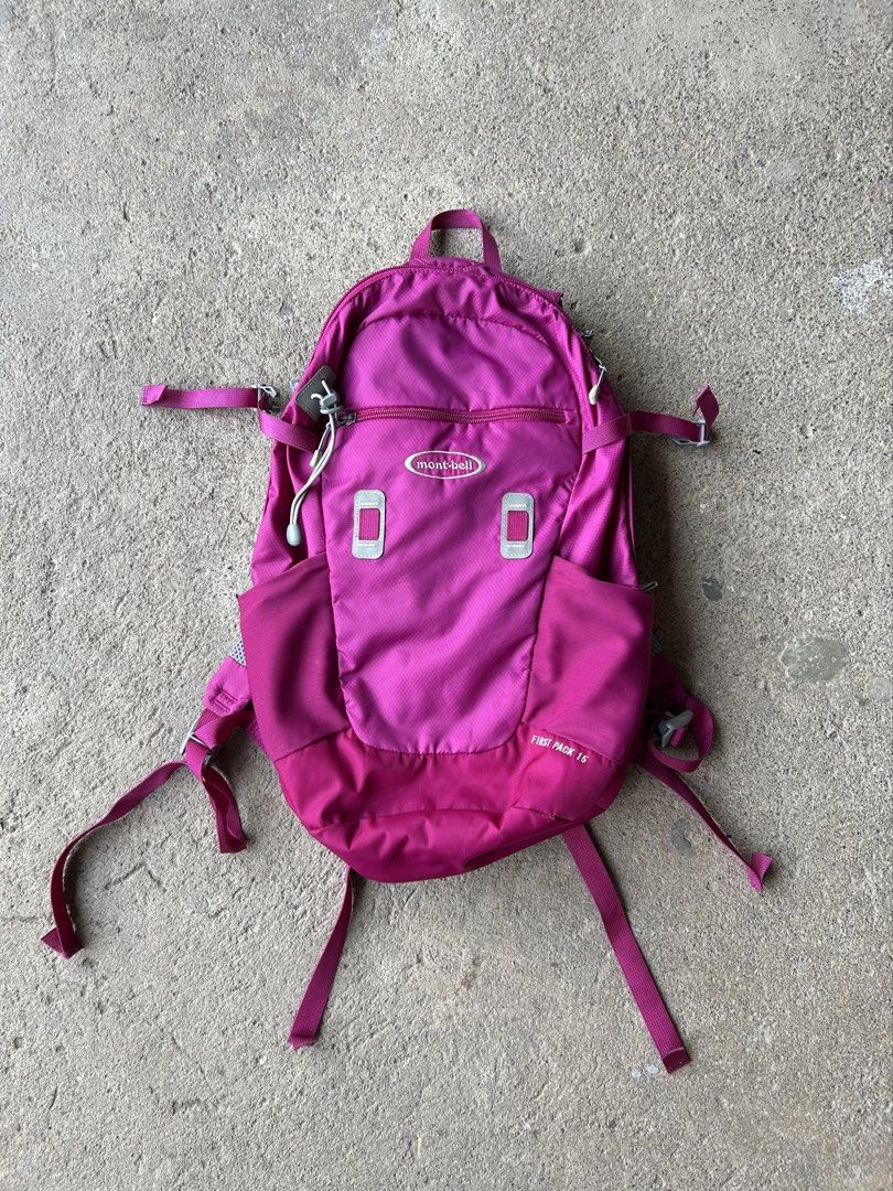 Mont-bell First Pack 15 Pink Backpack (Category: Backpacks) located in Santa Cruz. Submitted by uyaxxxxx (Listing ID 1463632290, Image 1). Description: - Pink Mont-bell backpack - Model: First Pack 15 - Features multiple pockets - Adjustable straps for comfort - Ideal for day trips or hiking - Minor scuffs on exterior fabric - Zippers are in good working condition - Ready for its next adventure! -No issue -Goodcondition -Colorate 10/10 pm more de