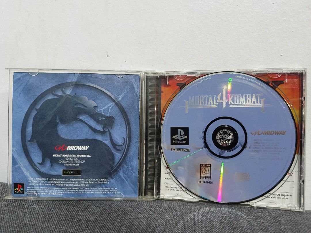 Mortal Kombat 4 NTSC-U/C (Category: PlayStation) located in Cavite. Submitted by bodega_ni_kiks11 (Listing ID 1463687222, Image 3). Description: Mortal Kombat PS1 (NTSC-U/C) (Black Label) ☑️Complete In Box/with manual ☑️Near Mint Disc Condition ☑️ Tested Working ☑️Inlay/Manual very crispy/like new Price: ₱3500 For serious collectors only.‼️ Pwede ako magsend ng video niya. Pwede din puntahan dito sa bahay para itest Loc: Imus,Cavite Mode of payme