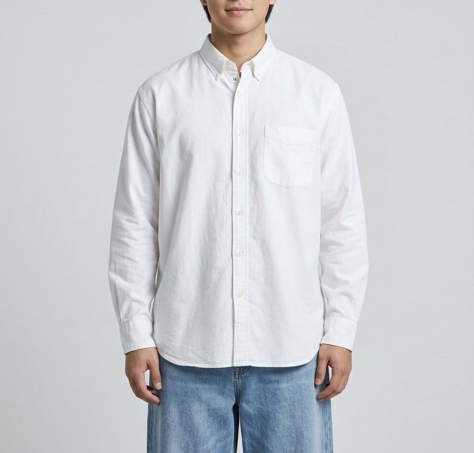 MUJI White Button-Down Polo Longsleeve (Category: Formal Shirts) located in Caloocan City. Submitted by declutteringph. (Listing ID 1463705411, Image 1). Description: Size XL on the tag! Dimensions: (inches) Shoulder width: 19” Bust width: 22” Body Length: 31” Sleeves Length: 25”.