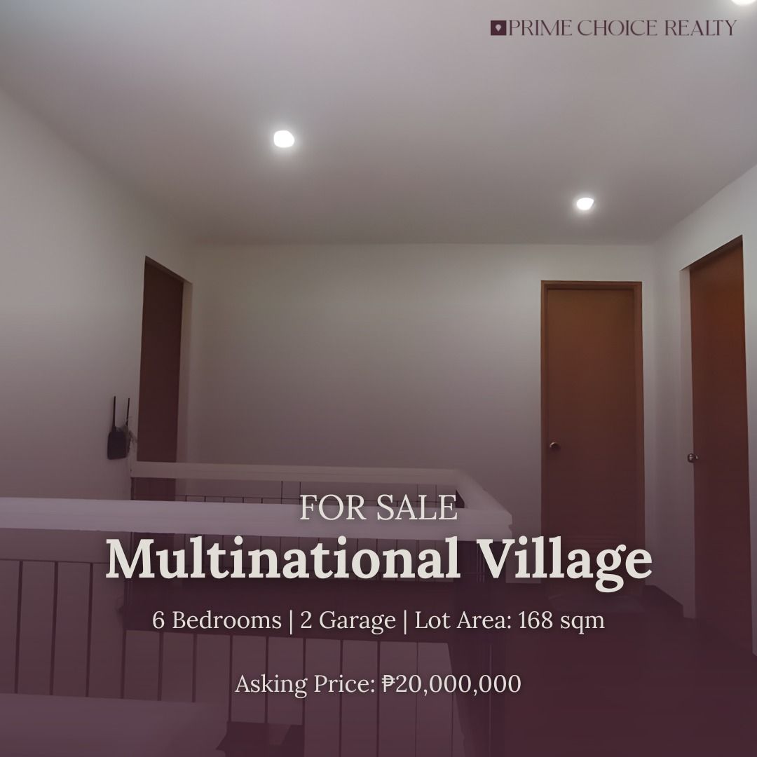 Multinational Village, Parañaque (Category: House & Lot) located in Quezon City. Submitted by primechoicerealtyinc (Listing ID 1463575643, Image 1). Description: FOR SALE 📍 Multinational Village, Parañaque Property Details: • Lot Area: 168 sqm • Floor Area: 272 sqm • Bedrooms: 6 • Toilet & Bath: 4 • Garage: 2 Cars Asking Price: ₱20,000,000 Contact us for more details and to schedule a viewing: +63917 162 8618.