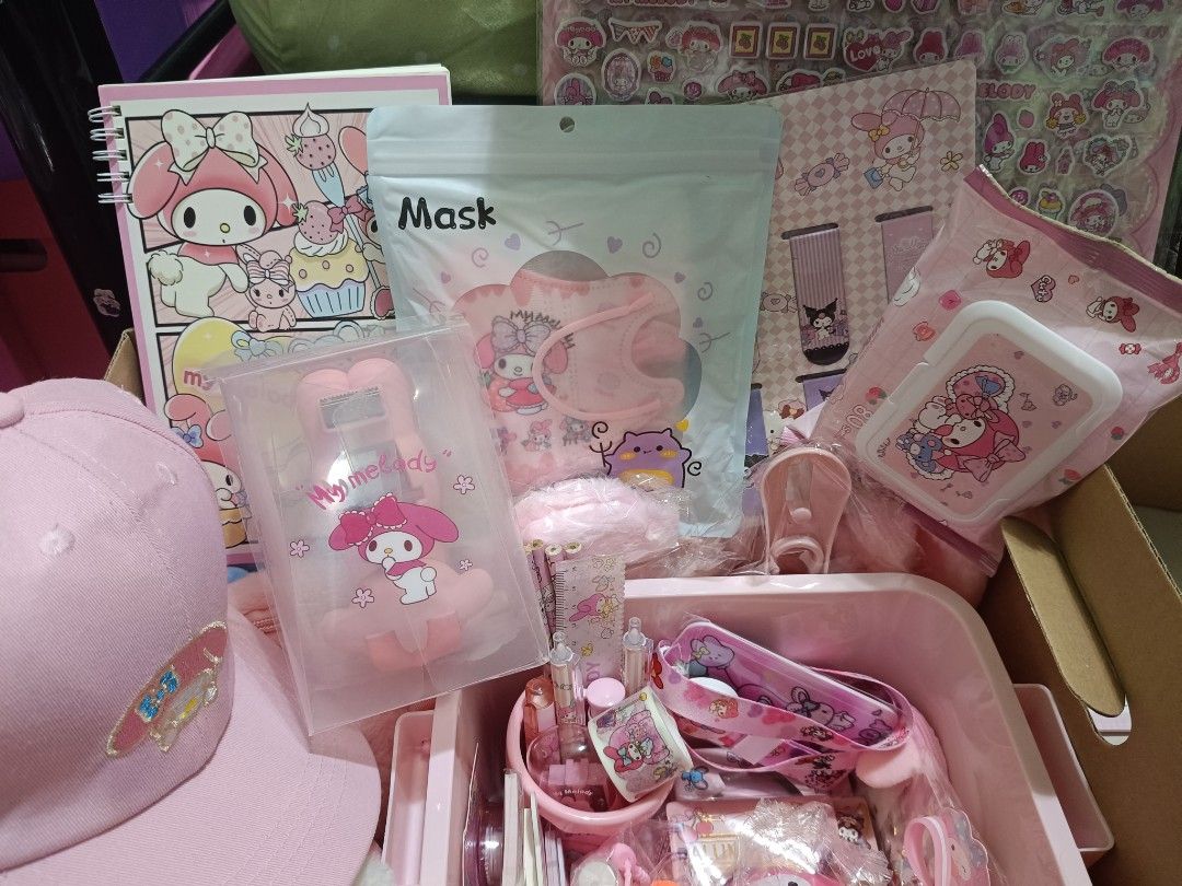 My Melody Plush, Storage Box, Bag & More! (Category: Plushies & Soft Toys) located in Imus. Submitted by mrpp03 (Listing ID 1463659167, Image 1). Description: - Adorable My Melody bundle! - Includes: Large plush pillow, fluffy tote bag, 4.5L multi-purpose storage box, cap, mask. - Also comes with small accessories like a ruler and stickers. - All items are in a lovely pink color. - A must-have for any My Melody enthusiast! ALL ITEMS ARE LISTED IN