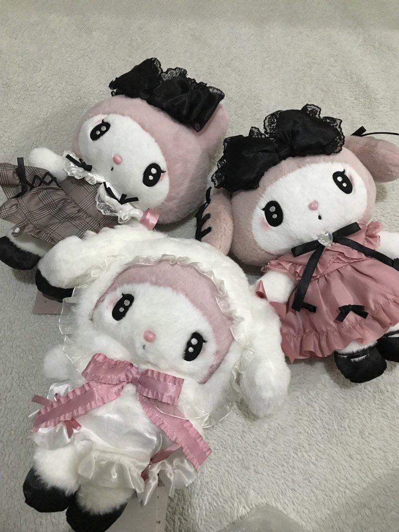 My Melody - Midnight, Moonlit, Secret series (Category: Plushies & Soft Toys) located in Manila. Submitted by hearthearty (Listing ID 1463673748, Image 1). Description: Individual Price - 3 adorable My Melody plush toys. My Melody Secret *SOLD!❌ My Melody Moonlit my Melody Midnight - All plushies have charming black bows on their heads. - Ideal for My Melody fans and collectors..