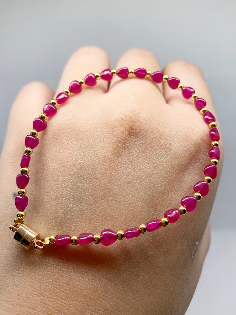 Natural High Grade All Ruby Heart in 14K Dipped Magnetic Lock • (Category: Bracelets) located in Cabanatuan. Submitted by cm.yen (Listing ID 1463633807, Image 3). Description: “IGNITE INNER FIRE, BLESSES THE WEARER WITH SUCCESS, EMBRACE PASSION AND COURAGE, AND ALIGN WITH THE FREQUENCY OF LOVE AND VITALITY” ❀ Natural High Grade All Ruby Heart in 14K Dipped Magnetic Lock • P 2480 | Natural Stone 💯 | 5MM ✨ - - - 𝒫𝓇𝑜𝓅𝑒𝓇𝓉𝒾𝑒𝓈 - - - ✨ Stone 
