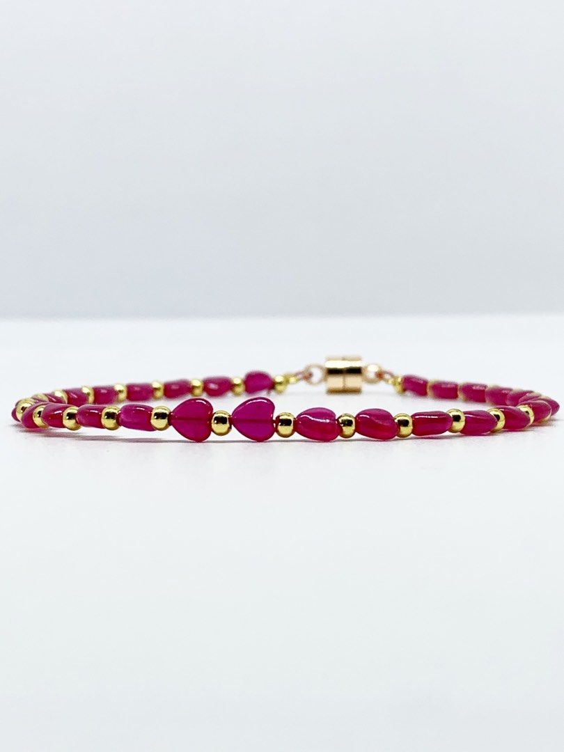 Natural High Grade All Ruby Heart in 14K Dipped Magnetic Lock • (Category: Bracelets) located in Cabanatuan. Submitted by cm.yen (Listing ID 1463633807, Image 1). Description: “IGNITE INNER FIRE, BLESSES THE WEARER WITH SUCCESS, EMBRACE PASSION AND COURAGE, AND ALIGN WITH THE FREQUENCY OF LOVE AND VITALITY” ❀ Natural High Grade All Ruby Heart in 14K Dipped Magnetic Lock • P 2480 | Natural Stone 💯 | 5MM ✨ - - - 𝒫𝓇𝑜𝓅𝑒𝓇𝓉𝒾𝑒𝓈 - - - ✨ Stone 