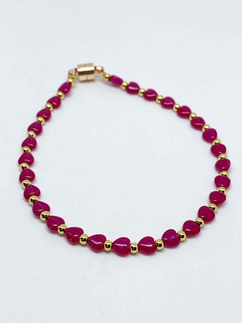 Natural High Grade All Ruby Heart in 14K Dipped Magnetic Lock • (Category: Bracelets) located in Cabanatuan. Submitted by cm.yen (Listing ID 1463633807, Image 2). Description: “IGNITE INNER FIRE, BLESSES THE WEARER WITH SUCCESS, EMBRACE PASSION AND COURAGE, AND ALIGN WITH THE FREQUENCY OF LOVE AND VITALITY” ❀ Natural High Grade All Ruby Heart in 14K Dipped Magnetic Lock • P 2480 | Natural Stone 💯 | 5MM ✨ - - - 𝒫𝓇𝑜𝓅𝑒𝓇𝓉𝒾𝑒𝓈 - - - ✨ Stone 