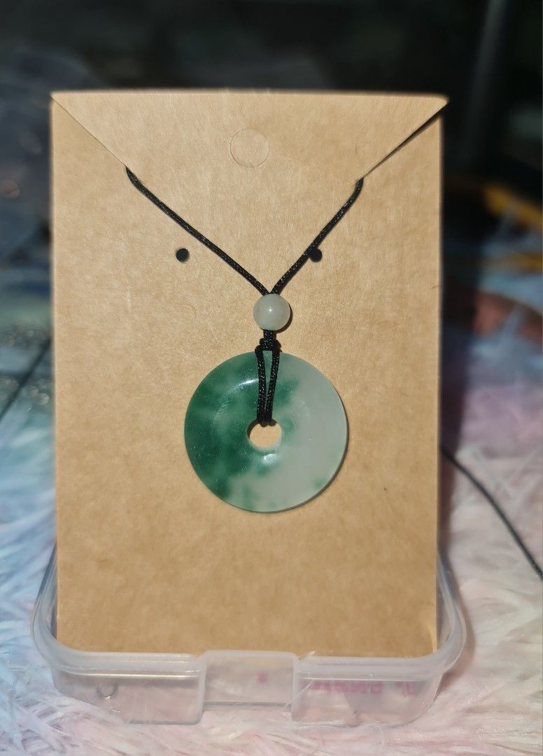 Natural Jadaite Donut Pendant Necklace (Category: Necklaces) located in Baguio. Submitted by VanveVintage (Listing ID 1463612552, Image 1). Description: Natural Jadiete Donut Necklace Php 150 Each Lace: 18" Each piece of our jewelry is thoughtfully handcrafted from broken, vintage, and pre-loved pieces that might otherwise have been forgotten or discarded. Available now — send us a message for details! #UpcycledJewelry #SustainableJewelry #Recraf