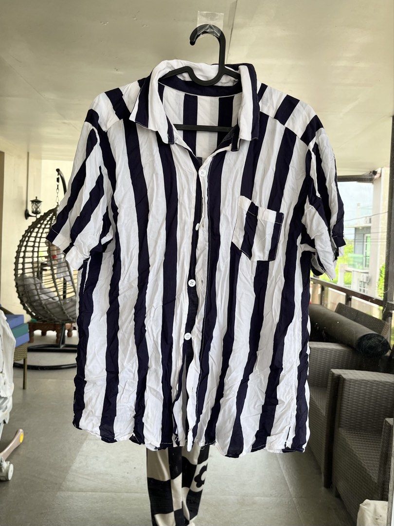 Navy & White Striped Button-Down Shirt | Lightweight Beach Cover-Up (Category: Coats, Jackets and Outerwear) located in Bulacan. Submitted by rks_closet (Listing ID 1463583417, Image 3). Description: Description 🌊 NAVY & WHITE STRIPED BEACH COVER-UP 🌊 Chic and lightweight navy & white vertical striped button-down shirt — perfect as a beach/pool cover-up or casual oversized outer layer. 🤍💙 ♡ Navy & white vertical stripes ♡ Lightweight, breezy 
