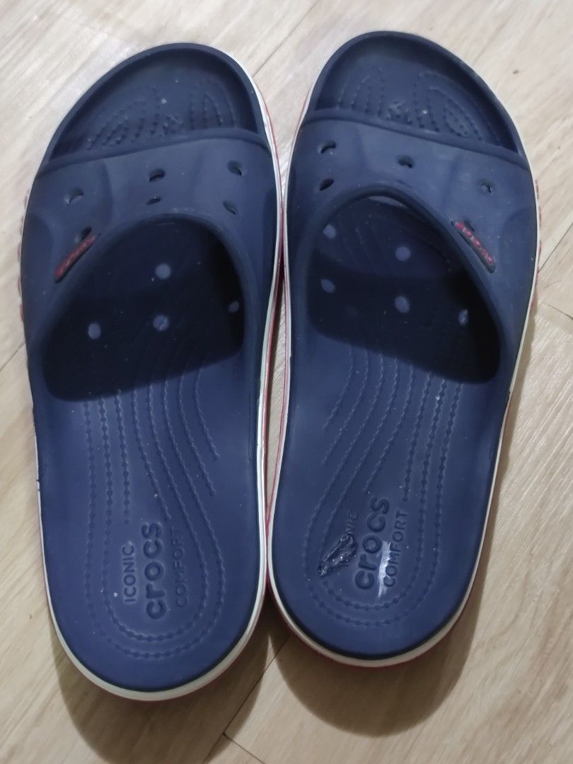 Navy Blue Crocs Comfort Slides Size 8 (Category: Slippers & Slides) located in Dagupan City. Submitted by jhazrightshop (Listing ID 1463692017, Image 2). Description: - Navy blue Crocs comfort slides - Size M6 / W8 - White and red stripe detail on the sole - Ideal for casual wear or around the house.