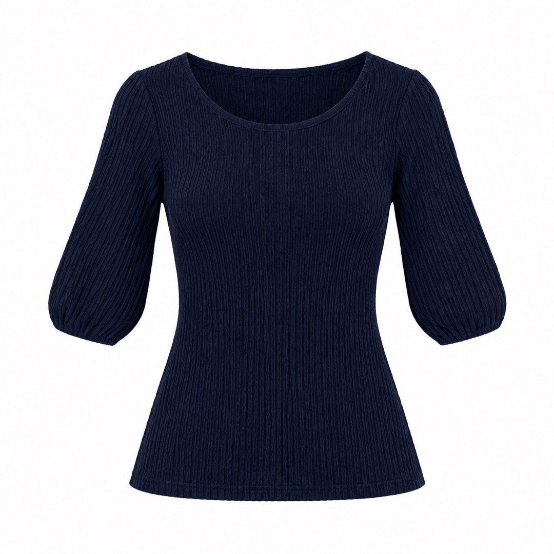 Navy Blue Ribbed Sleeve Top (Category: Blouses) located in San Ildefonso. Submitted by rgdeclutters (Listing ID 1463676224, Image 1). Description: L 24" W 14.5".