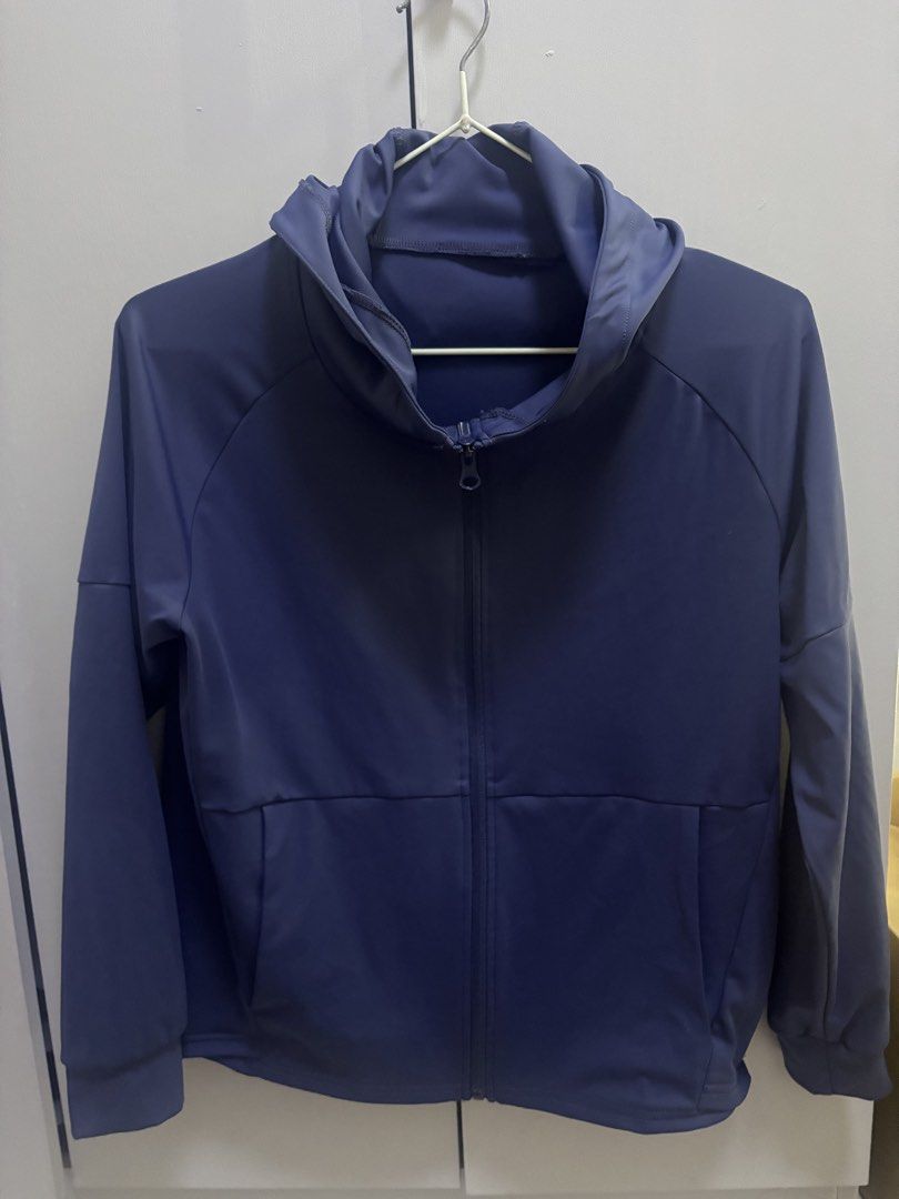Navy Blue Zip-Up Jacket with Hood (Category: Coats, Jackets and Outerwear) located in Rizal. Submitted by gwen.gala (Listing ID 1463613865, Image 1). Description: - Navy blue zip-up jacket - Features a hood - Two front pockets - Long sleeves with elastic cuffs - Ideal for casual wear or light workouts - Easy to layer.