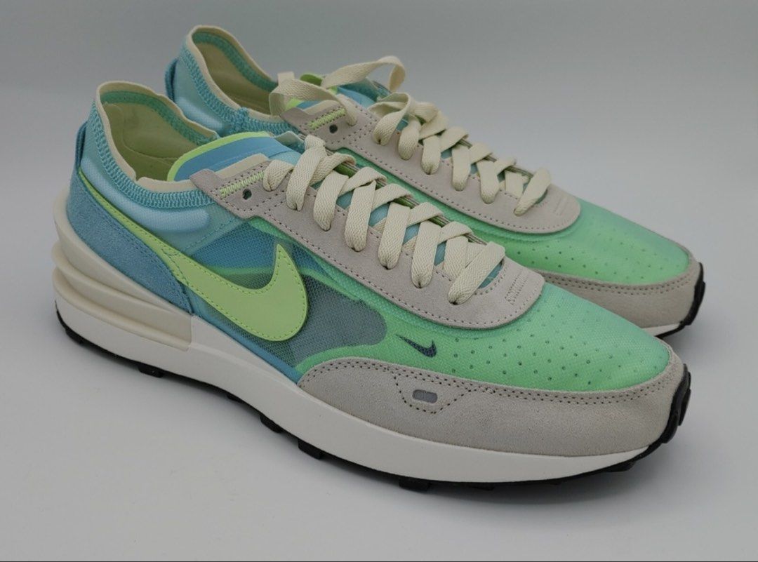 Nike Waffle One 'Bleached Aqua Lime Glow' (Category: Sneakers) located in Pasig City. Submitted by TheApparels_ph (Listing ID 1463689193, Image 2). Description: Specs: Size details: US 7.5(Women)/24.5cm/EU 38.5 Occasion: lifestyle Colorway: Green/Blue/Creamwhite Sole Material: Rubber Sole Upper Material:Mesh & Fabric Toe Type:Round Toe Series:Waffle Bleached Aqua Lime Glow Color:green Closure:Lacing .