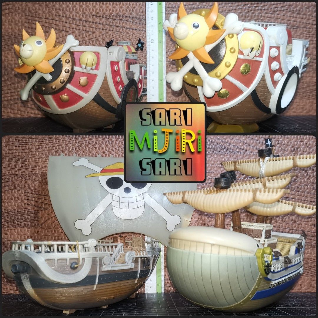 One Piece Thousand Sunny Going Merry Moby Dick Ship Models (Category: Figurines & Statues) located in Quezon City. Submitted by mijirisarisari (Listing ID 1463733685, Image 1). Description: - Scrap spare parts of One Piece model ships: Thousand Sunny, Going Merry & Moby Dick - Includes Jolly Roger flag and small figures - Ideal for One Piece collectors - Sold separately.